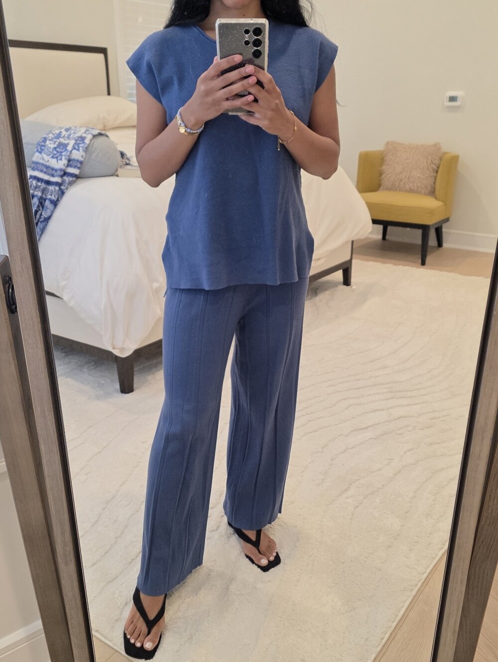 Blue Knit Wide-Leg Pants Set